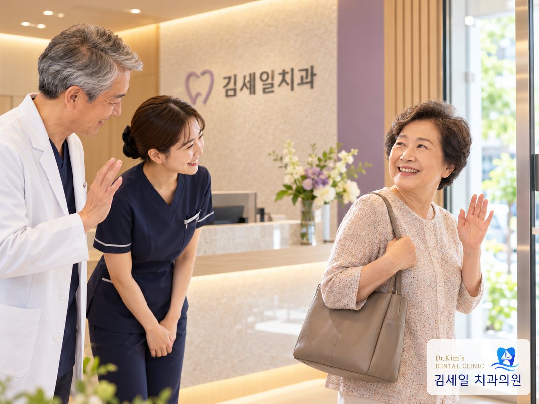 진료를 마치고 나서는 환자분께 인사하는 의료진