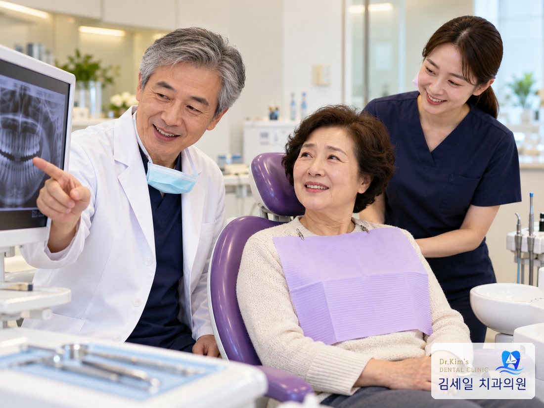 엑스레이 영상을 보며 설명을 듣는 환자분