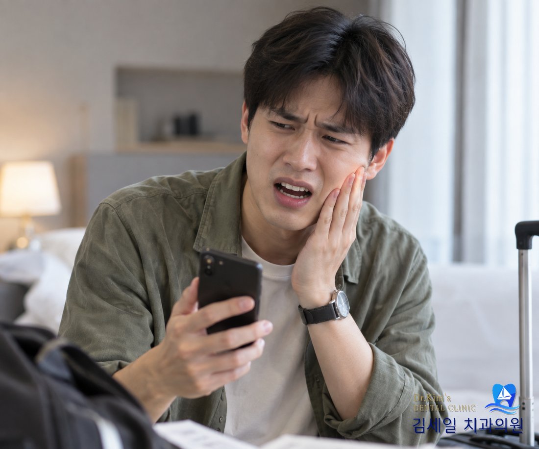 추석 연휴 중 치통으로 문 여는 치과를 확인하는 모습