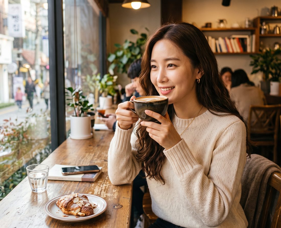 커피를 마시는 여성