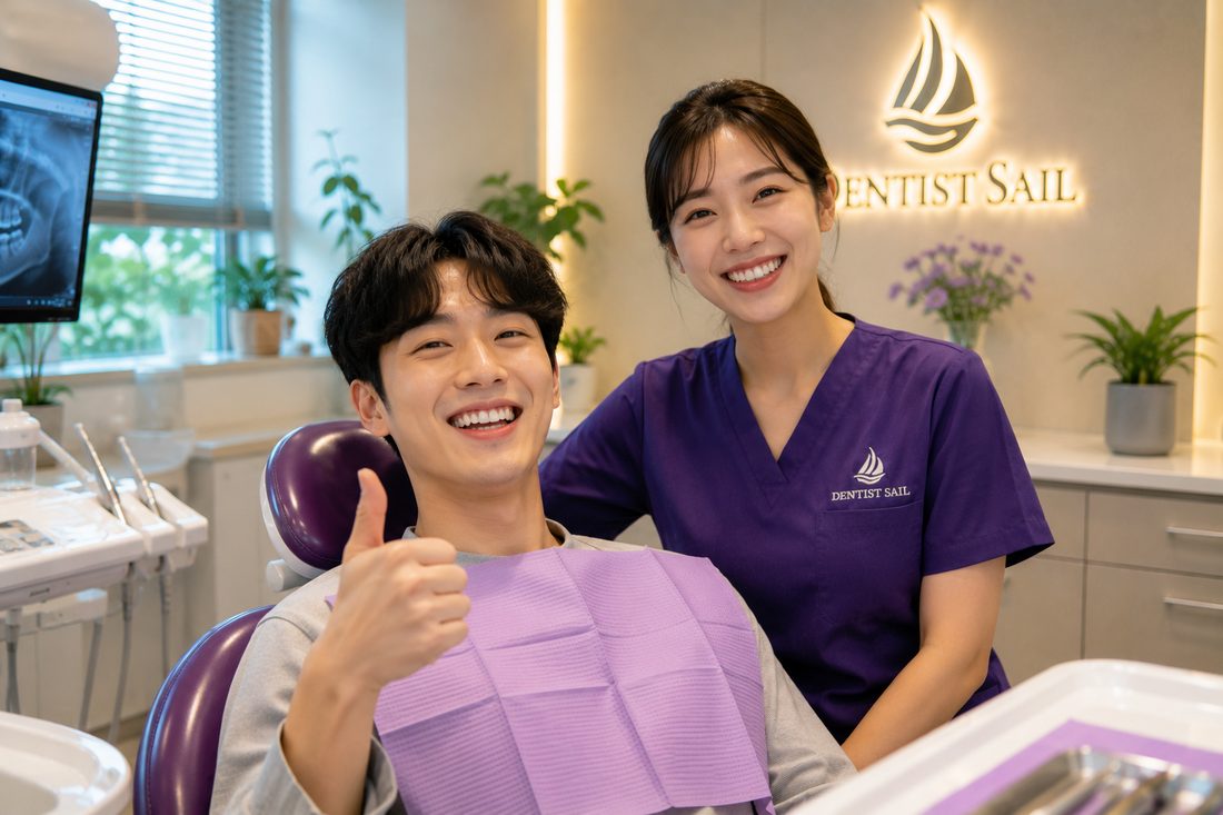 스케일링 후 만족한 환자와 스태프