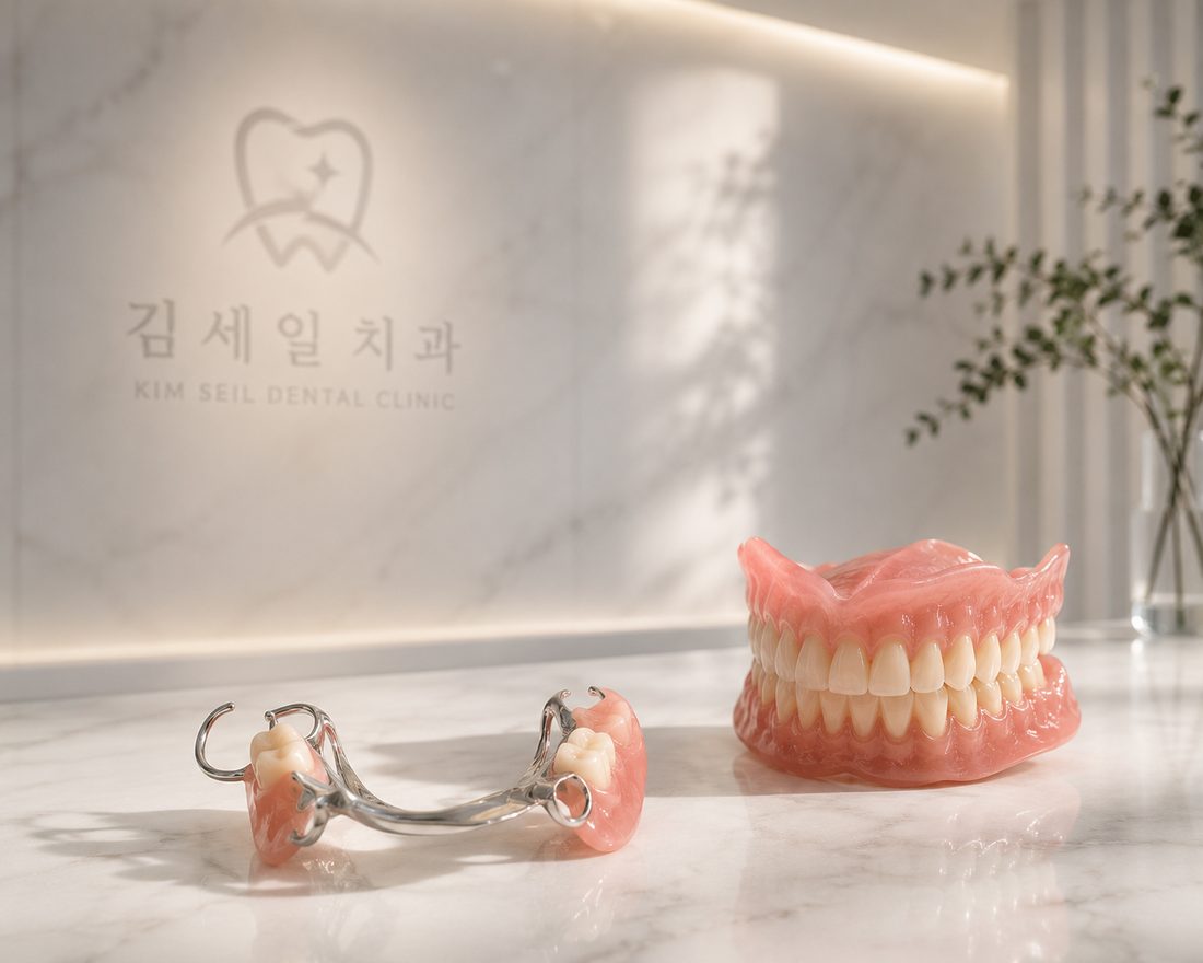 완성된 틀니와 부분틀니