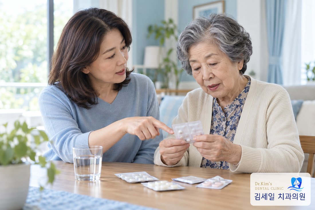 약을 함께 확인하는 모습