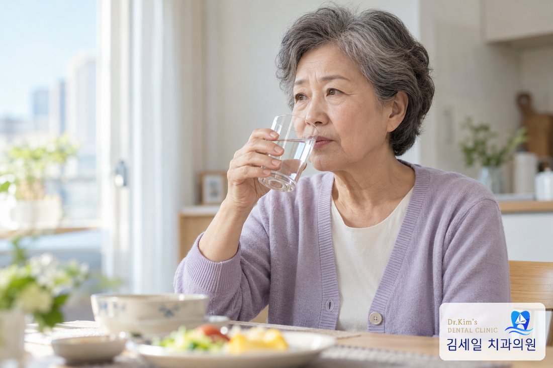 물을 마시는 어르신