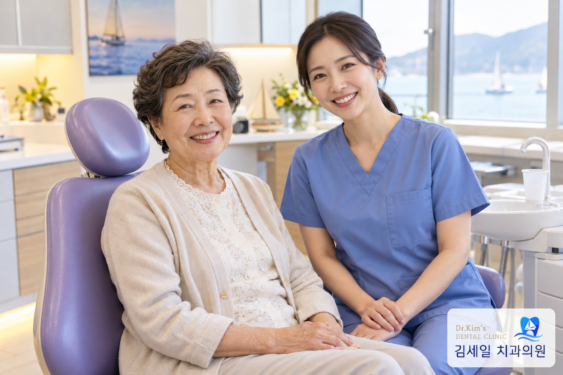 진료실에서 미소 짓는 환자와 진료 스태프