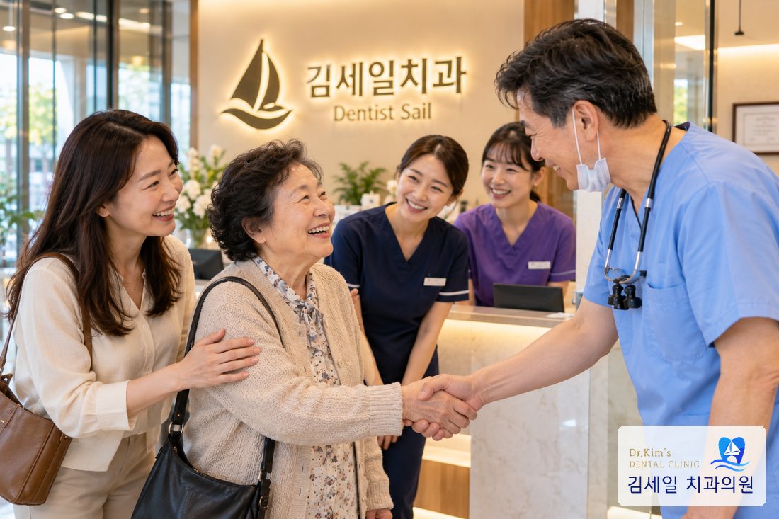 내원하신 어르신을 맞이하는 의료진