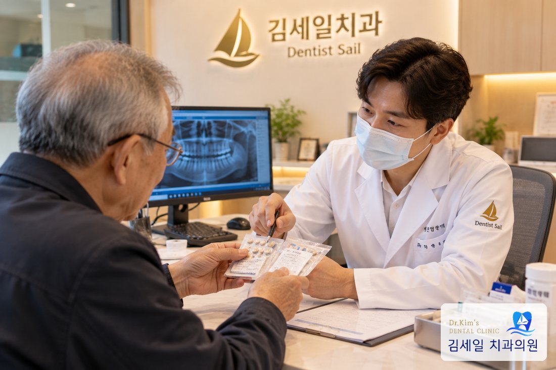 복용약을 확인하며 상담하는 모습