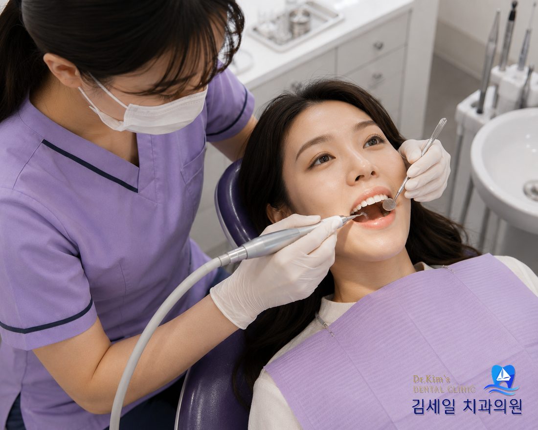 숙련된 치위생사가 스케일링을 진행하는 모습
