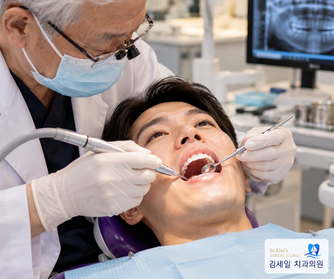 스케일링을 받는 환자분과 원장님