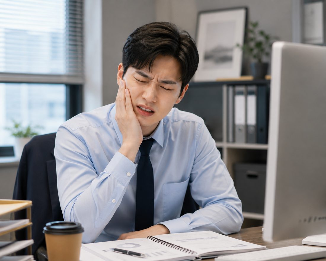 치아 통증으로 힘들어하는 직장인