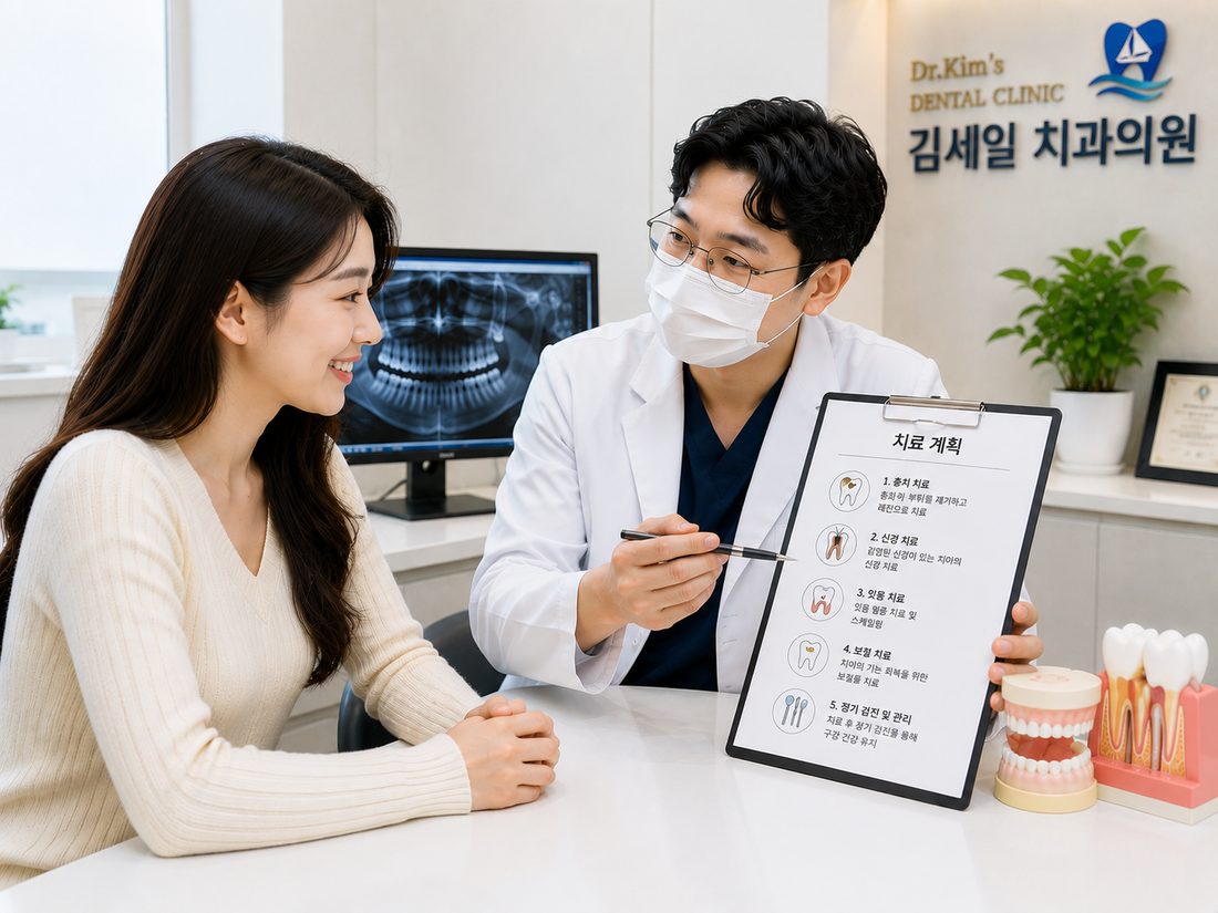치과 치료 계획을 설명하는 김세일치과