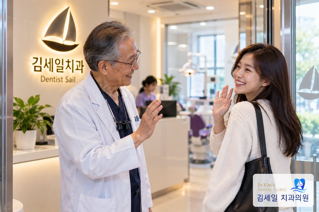 진료를 마치고 나서는 환자분께 인사하는 원장님