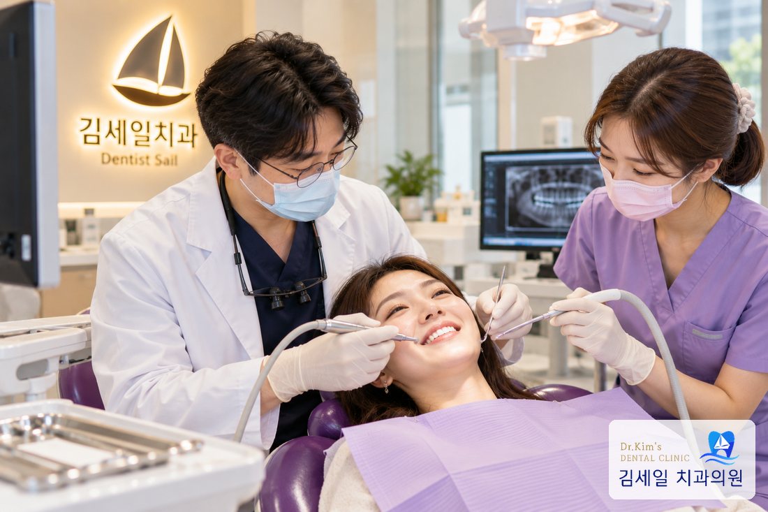 파노라마 영상을 보며 치료받는 환자분