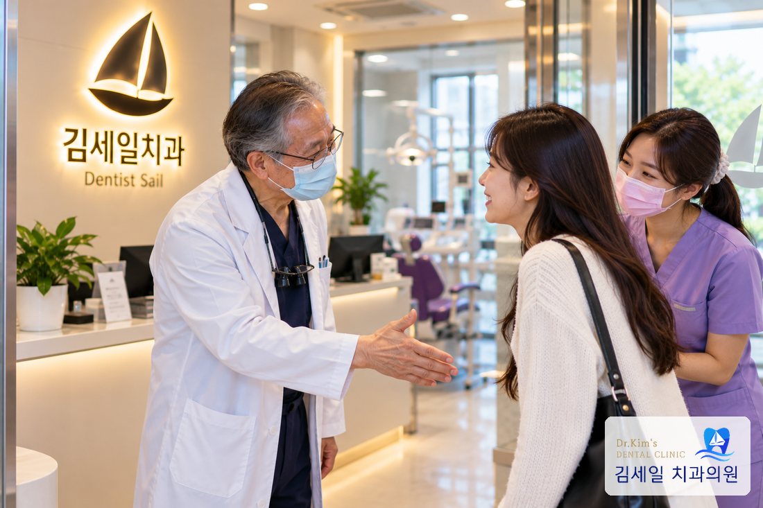 내원하신 환자분을 맞이하는 원장님과 의료진